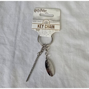 Harry Potter Warner Bros. Key Chain Silver Tone Elder Wand & Logo Charm NWT